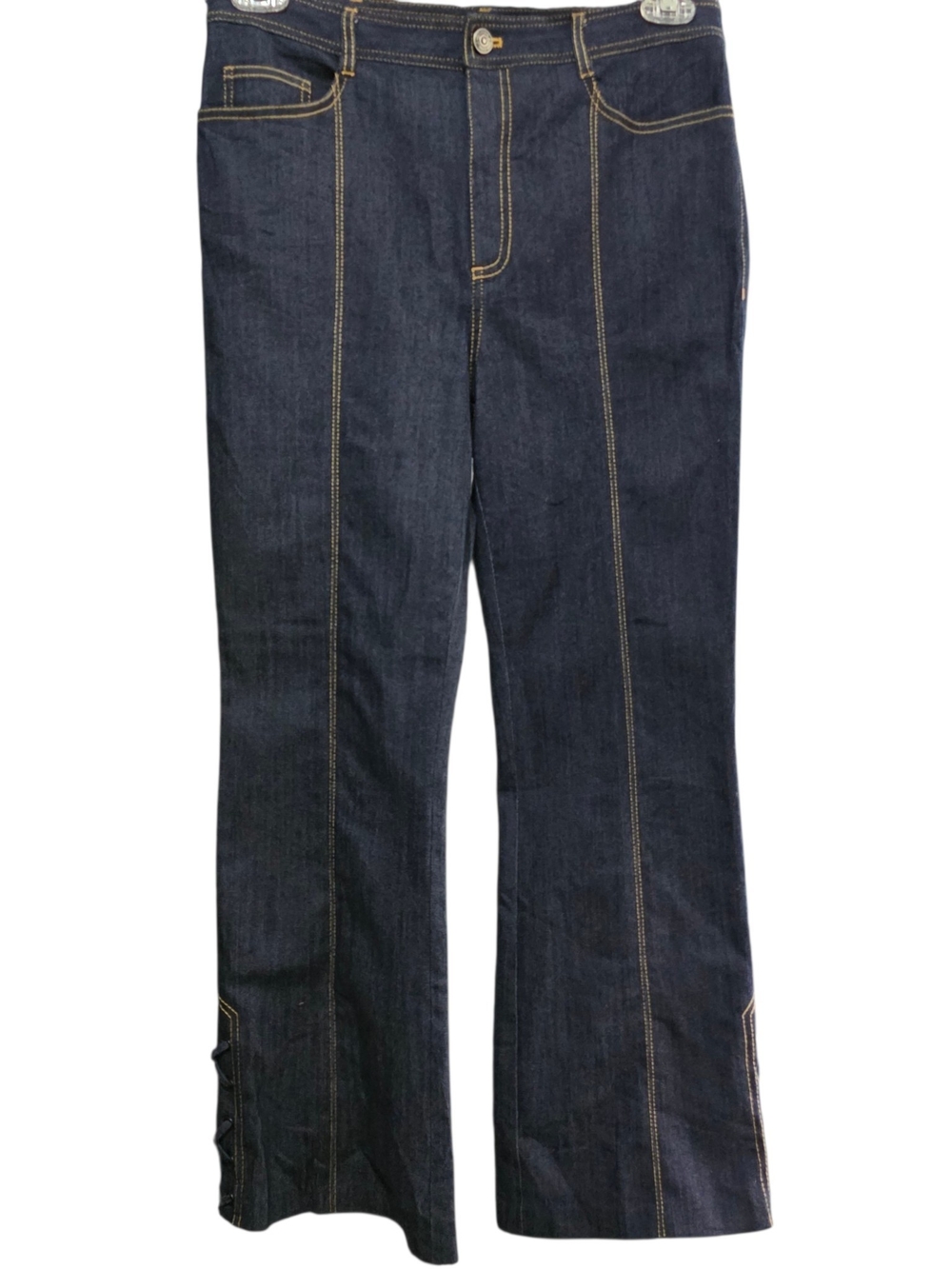 Cinq à Sept Adley Indigo Contrast Stitch Wide Leg Jeans Lace Up Ankle Sz 8 Y2K